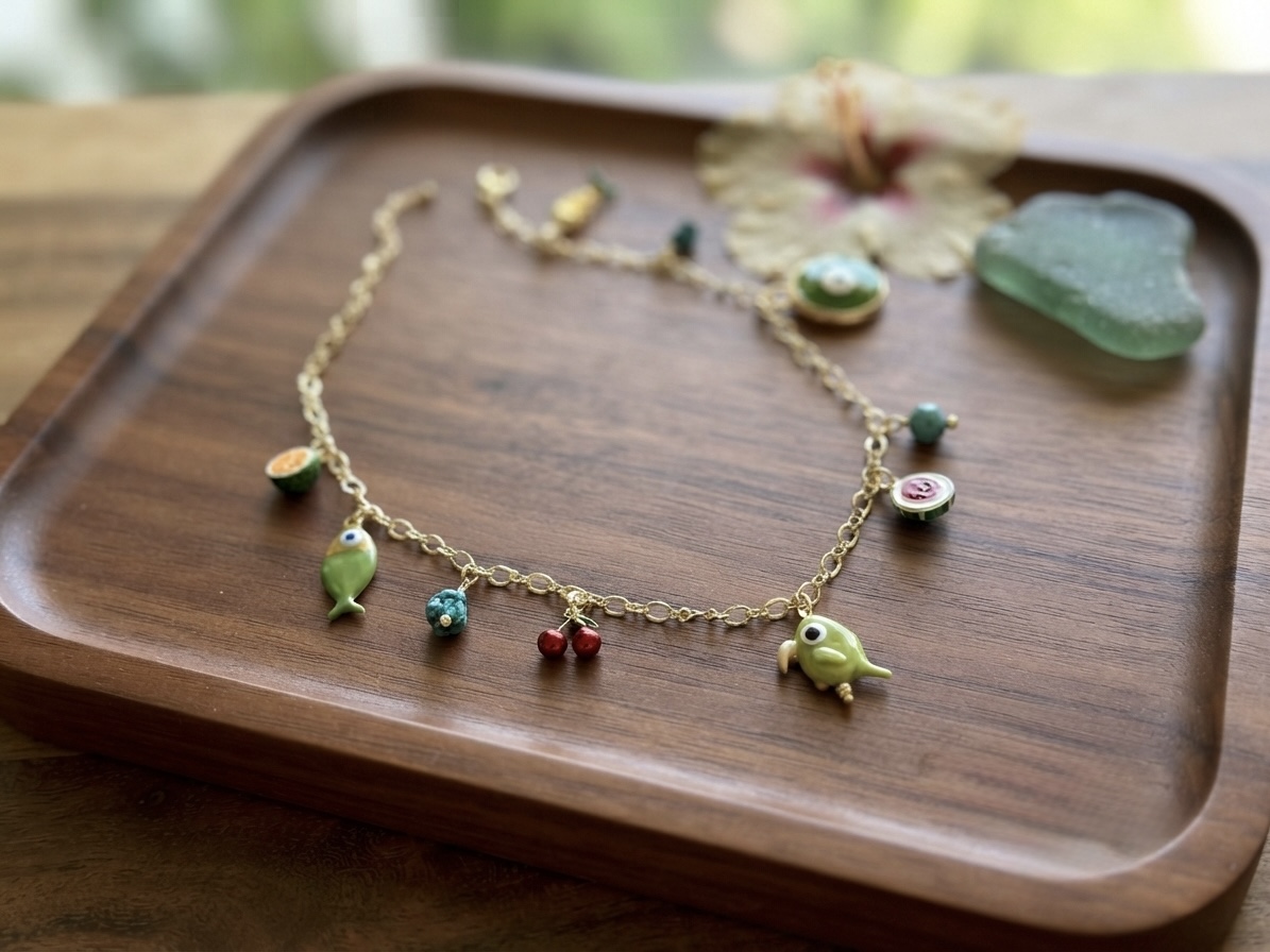 Tropical Island Adjustable Gold Charm Necklace