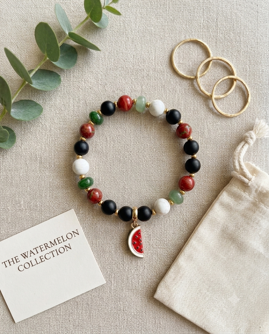 Handmade Palestinian Solidarity Bracelet, Watermelon Charm, Cultural Beaded Jewelry